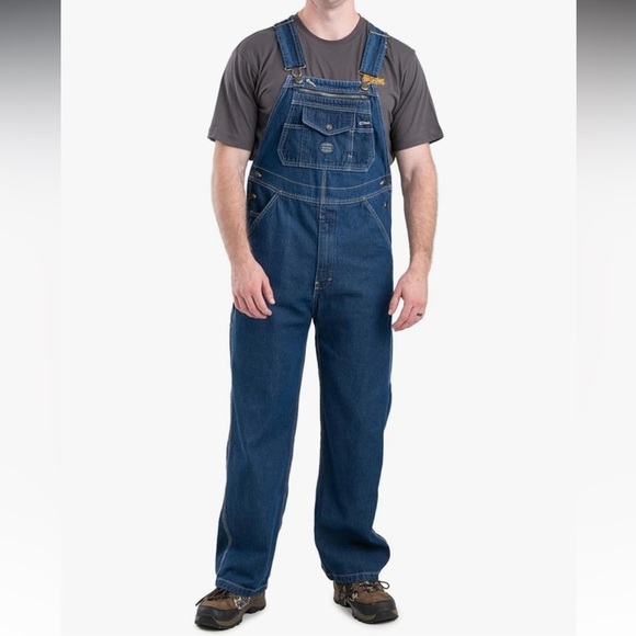 Berne Men's Heritage Unlined Washed Denim Bib Farm-House Chore Overalls Sz 48x32 - Picture 1 of 11